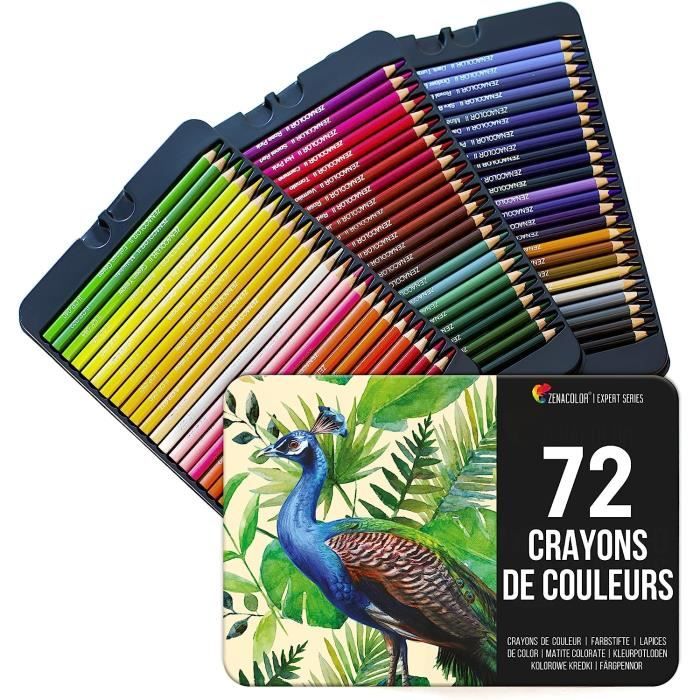 72 Crayons De Couleur, Avec Boîte En Métal Set De 72 Couleurs Uniques