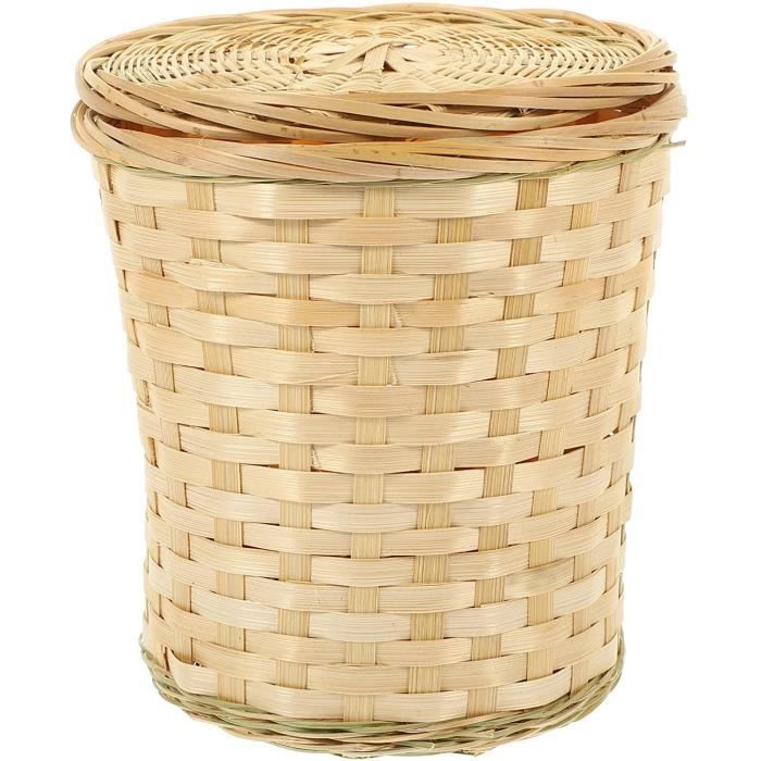 Poubelle Tissée En Paille Naturelle - Diamètre 25 Cm, Hauteur 18 Cm - Petit Panier De Bureau, Salle De Bain, Décoration