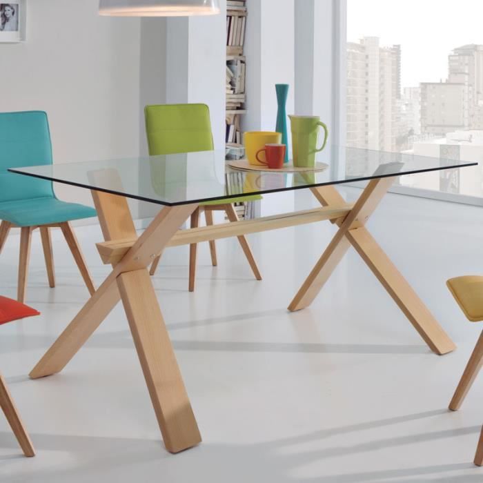 Table A Manger Scandinave En Verre Et En Hetre Oric 2 Achat