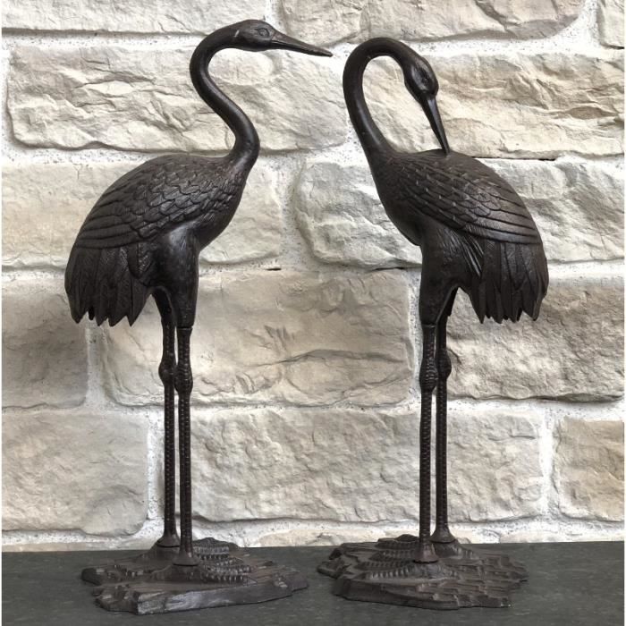 2 heron de jardin en metal fonte d aluminium m 73 cm f 75 cm 10991 10993 marron bis cdiscount maison