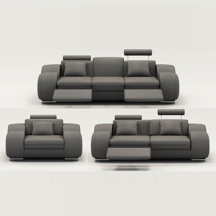 Ensemble Cuir Relax Oslo 321 Places Gris