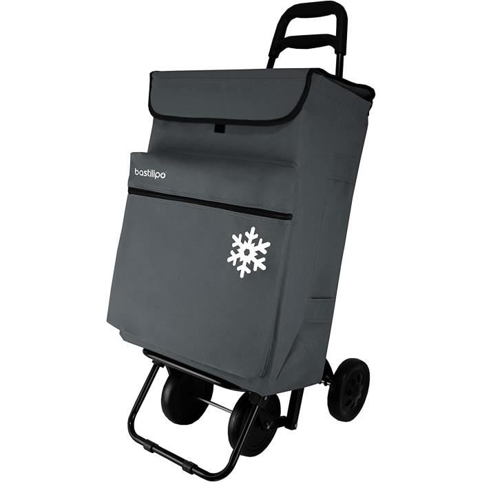 Chariot De Courses 40L Avec Sac Amovible - Roues 16cm Montant Escaliers - Noir