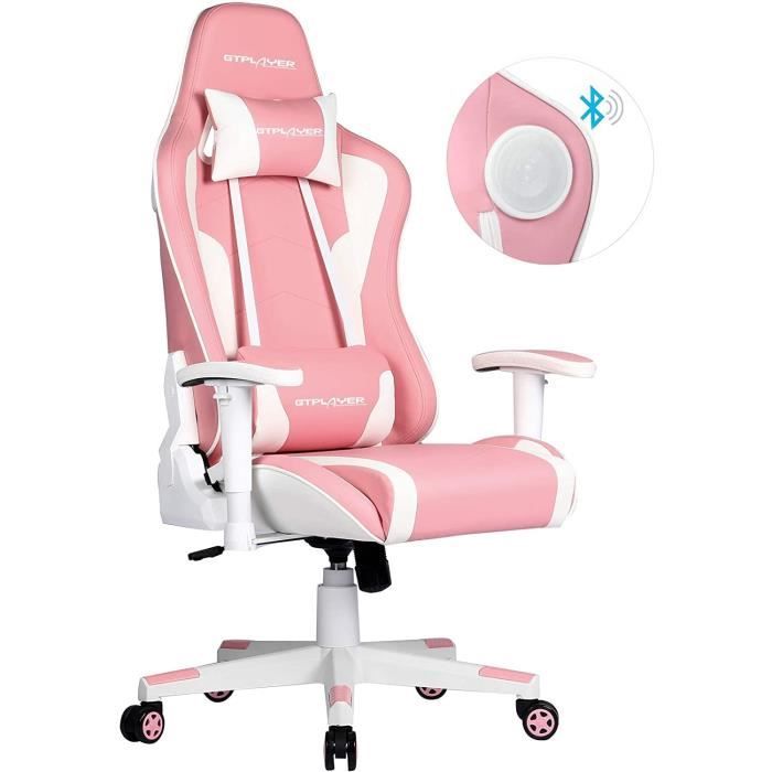 GTPLAYER  Chaise Gaming Fauteuil de Bureau Chaise Gamer Music avec Haut-Parleur Bluetooth Design Ergonomique (Rose) 