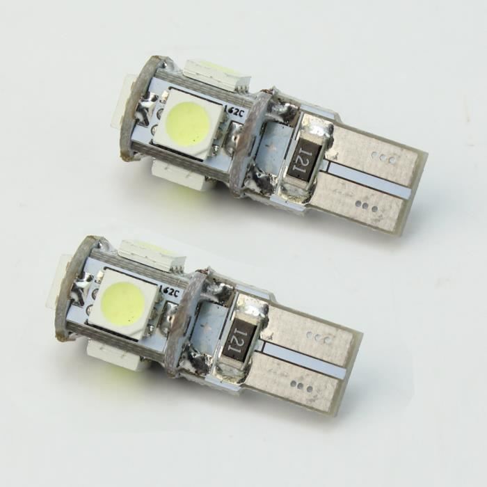Lot De 2 Ampoules LED W5W T10 CAN Bus - 24 SMD - 12V 6000K Blanc - Anti-erreur - Pour Veilleuses Auto