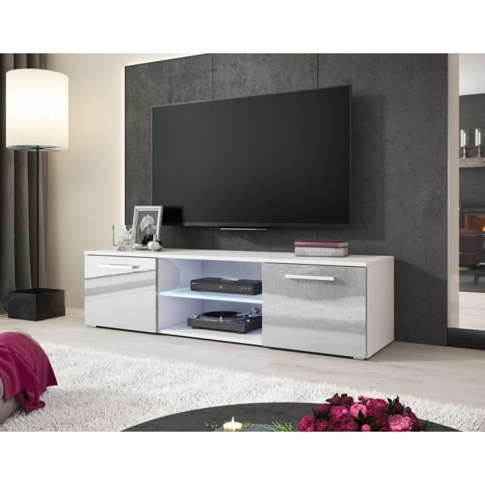 Meuble Tv Suspendu Blanc Laqué 140 Cm Meuble Tv Gris Et Noir Achat Vente Pas Cher