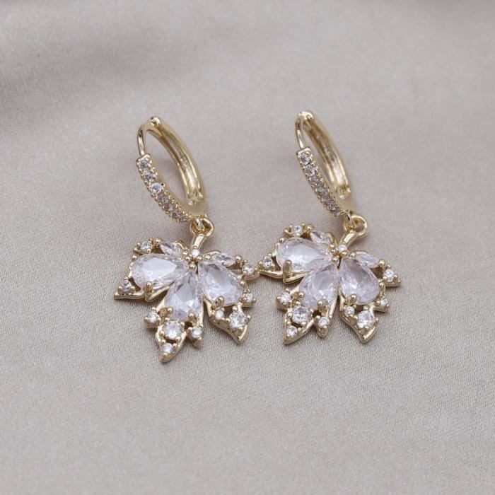 Boucles D'oreilles Pendantes En Forme De Feuille D'érable Rouge