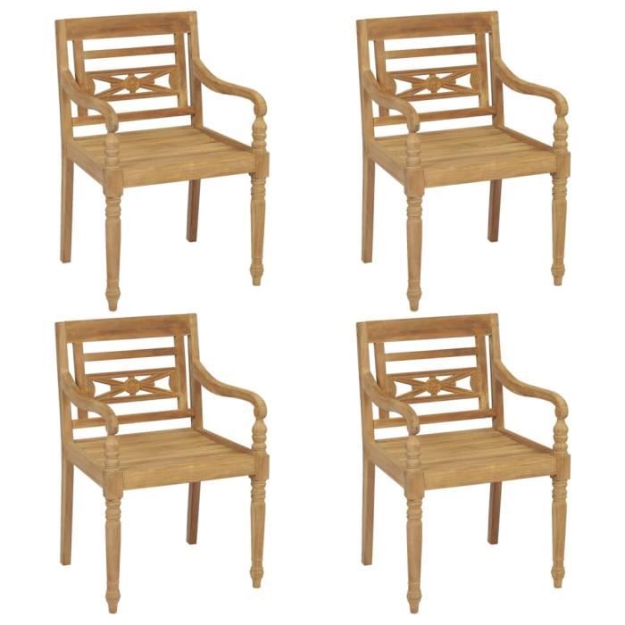chaises - batavia - bois de teck - avec accoudoirs - style campagne