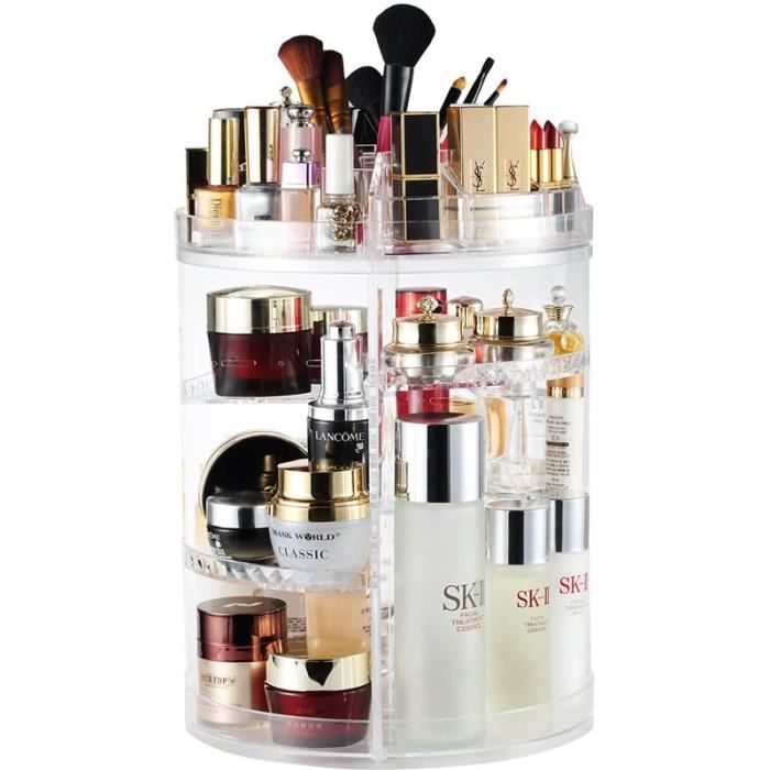 parfums pinceaux de maquillage adaptée aux bijoux Boîte de rangement de grande capacité Display4top Maquillage Organisateur 360° Drehbar Transparent A rouges à lèvres et plus 