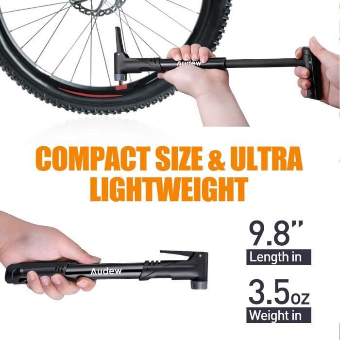 Mini Pompe à Vélo Wheel Up – 160 PSI, Alu 6063, Double Valve, 12.8cm, Argent