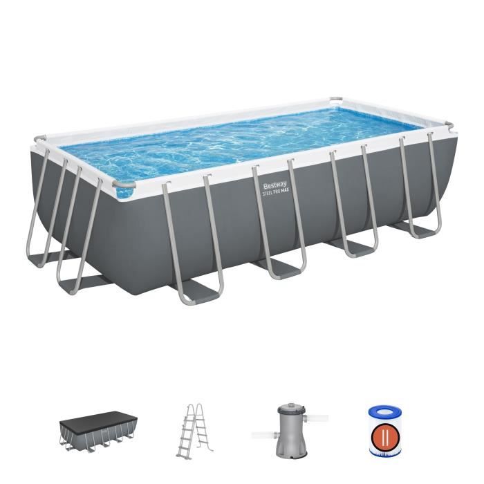 Bestway Kit Piscine hors sol tubulaire - Steel Pro Max - 488 x 244 x 122 cm - Rectangulaire (Filtre à cartouche bâche échelle) - vue 1