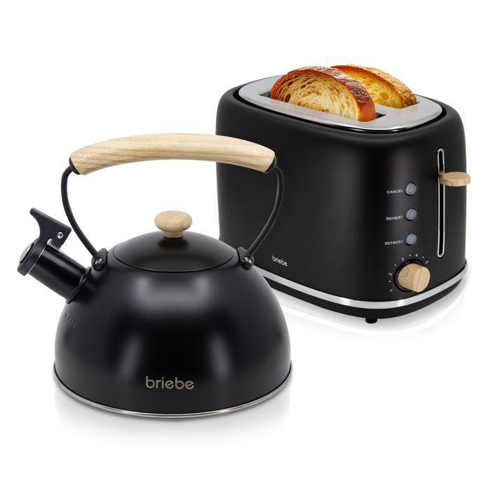 Nordic Ensemble Grille Pain 2 Fentes Larges Bouilloire Sifflante Induction 2 3L Briebe SKT1177BLK 870W Noir