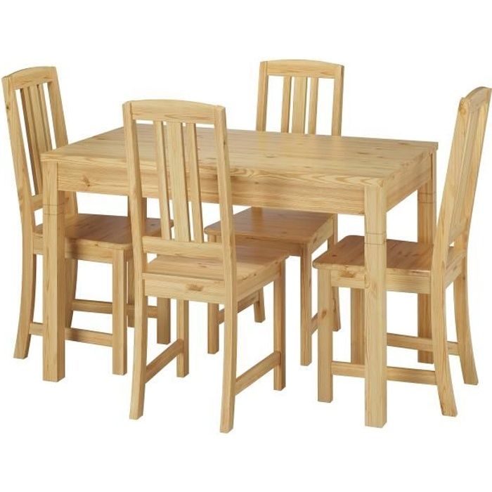 90.70-51b-set22 ensemble table à manger et 4 chaises, table de cuisine rectangulaire, chaises style classique, en pin massif naturel