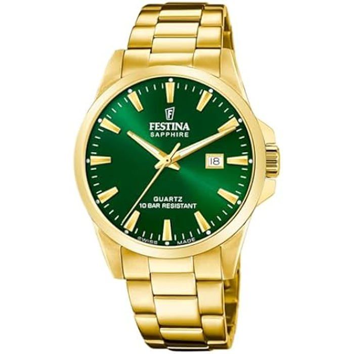 Festina Montre Homme Dor&eacute; Cadran Vert Swiss Made F20044/5