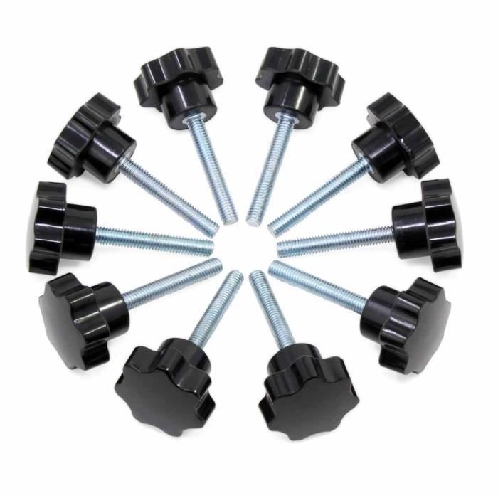 CoCud Boutons De Serrage Cannelés M6 X 20mm Tête 21mm - Lot De 4 Vis à Pouce Plastique Noir