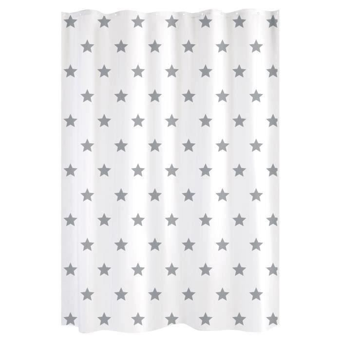 GELCO DESIGN Rideau de douche - 180x200 cm - Motif étoile - Blanc et gris