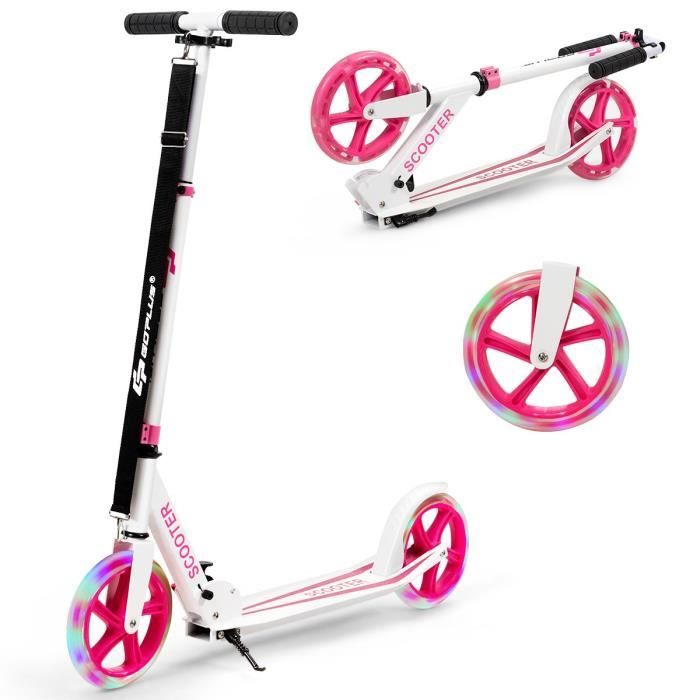 Trottinette Enfant GYMAX | Hauteur Réglable 70-80cm | Roues LED | Pliable | Dès 3 Ans