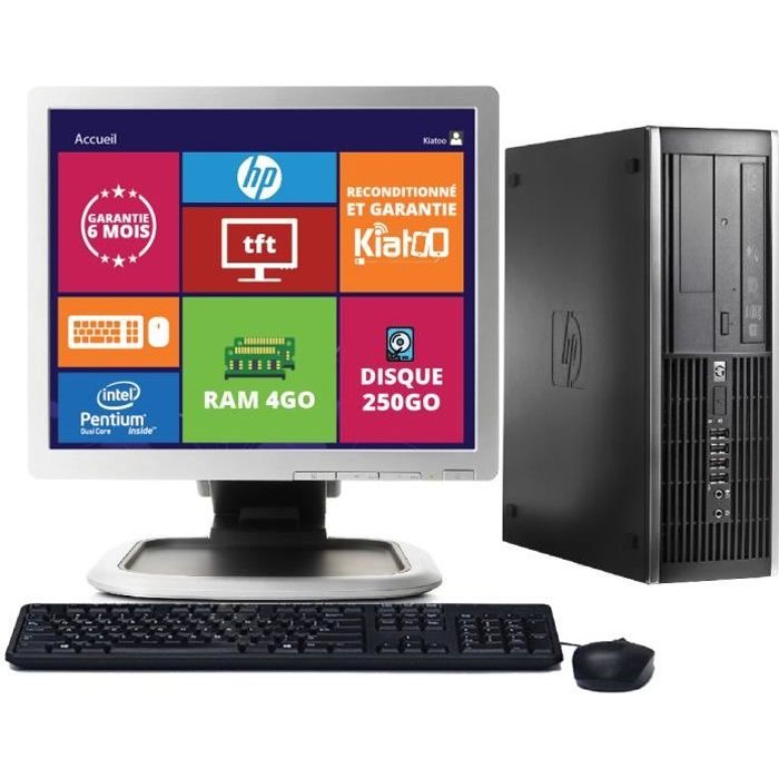 ordinateur de bureau hp elite 6000 celeron dual core 4go ram 250go disque dur pc reconditionné avec écran 19 pouces w7 - Hewlett packard