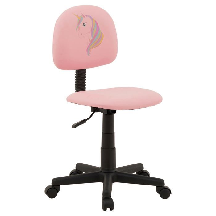 Chaise de bureau pour enfant UNICORN fauteuil pivotant sans accoudoirs hauteur réglable en synthétique rose avec motif licorne Chaise de bureau pour enfant UNICORN fauteuil pivotant sans accoudoirs hauteur réglable en synthétique rose avec motif licorne