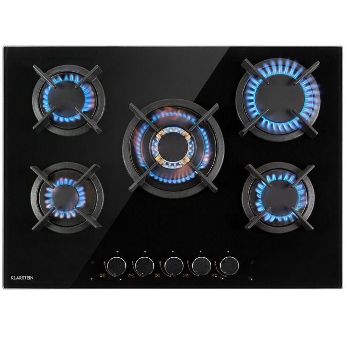 Plaque De Cuisson Gaz Klarstein Ignito - 4 Brûleurs Aluminium 8000W, Minuterie, Sécurité Flamme, 60x51cm, Noir