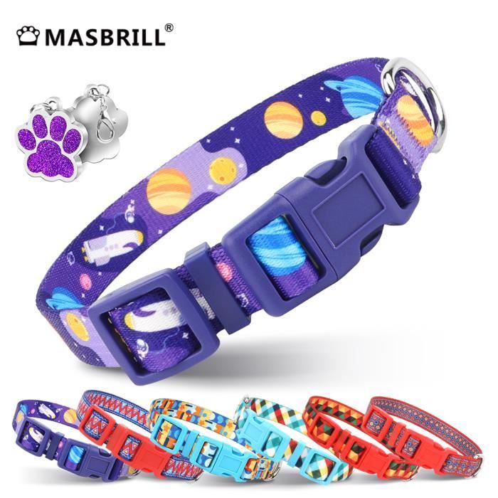 Comparer les prix de Collier pour Chien MASBRILL - Motif Tendance avec Boucle à dégagement Rapide - Violet - Grand