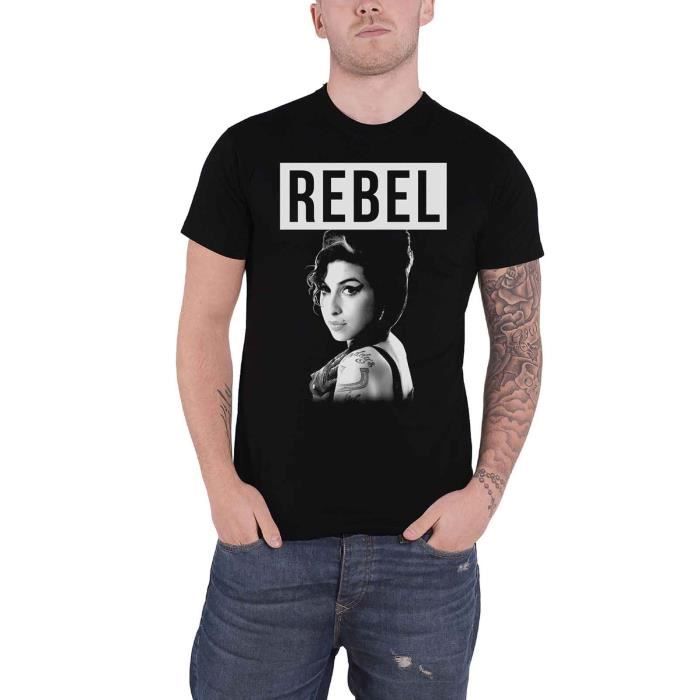 Amy Winehouse T Shirt Rebel Logo Back to Noir Nouveau Officiel Homme