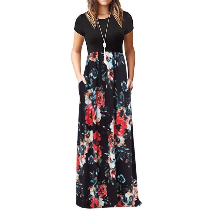 Manches Casual femme O-cou Imprimer Maxi réservoir Robe longue 6622 XXXL  Noir - Achat / Vente robe - Cdiscount