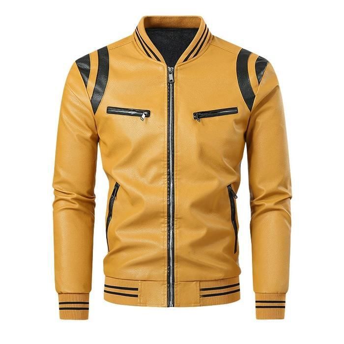 Veste en cuir pour homme Funmoo Marque Luxe Simili cuir uni Vêtements  chauds et PU cuir Casual