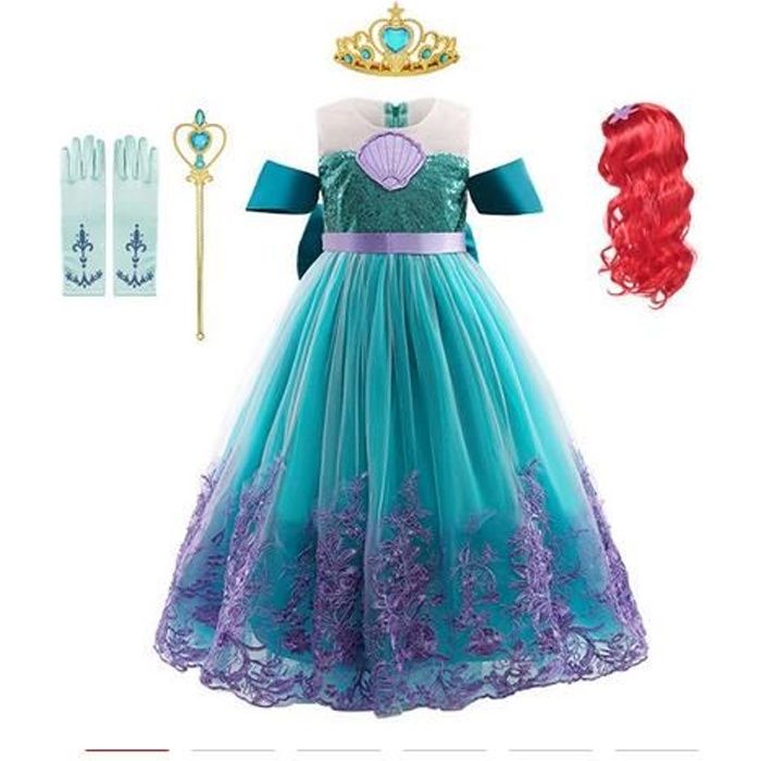 Robe de princesse sirène Ariel pour filles - GUIGUOGUO - Costume de Cosplay  pour enfants - Bleu - Tenue d'été