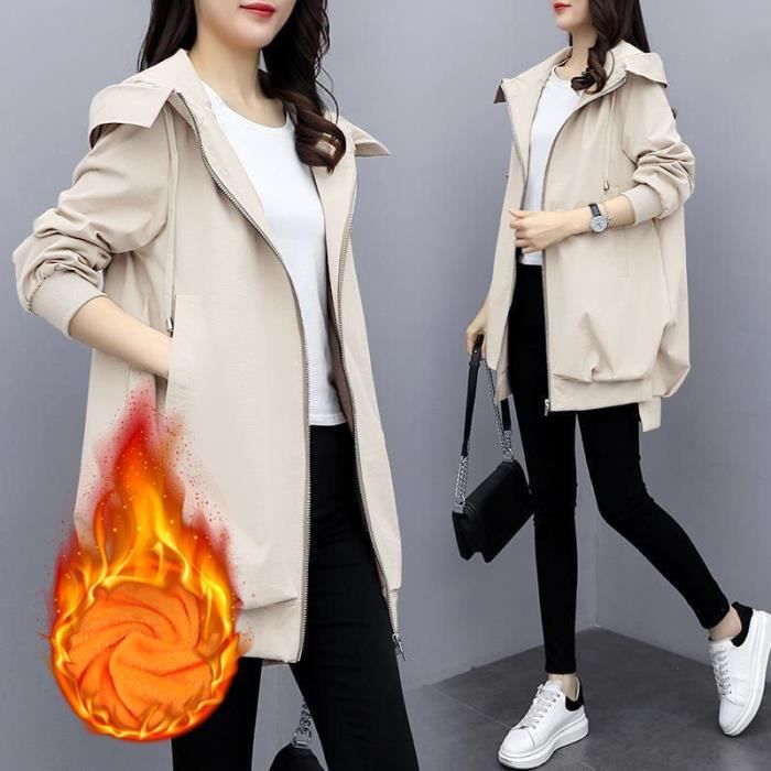 Manteau Nouvelle mode femmes printemps veste Marque Type Coupe vent Ample Mi long Blanc Cdiscount Pret a Porter