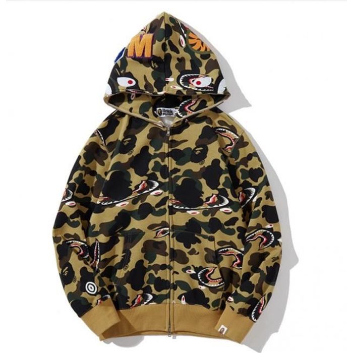 Sweat Shirt Veste Bape requin t te cr ne joint camouflage couleur