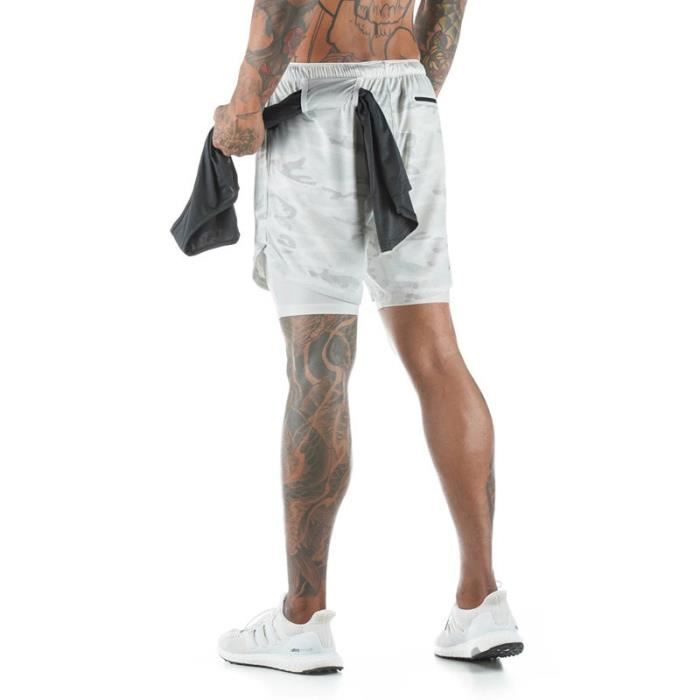 Shorts De Sport 2 En 1 Hommes - Pantalon Jogging Fitness Gym Avec Leggings Intérieur Séchage Rapide