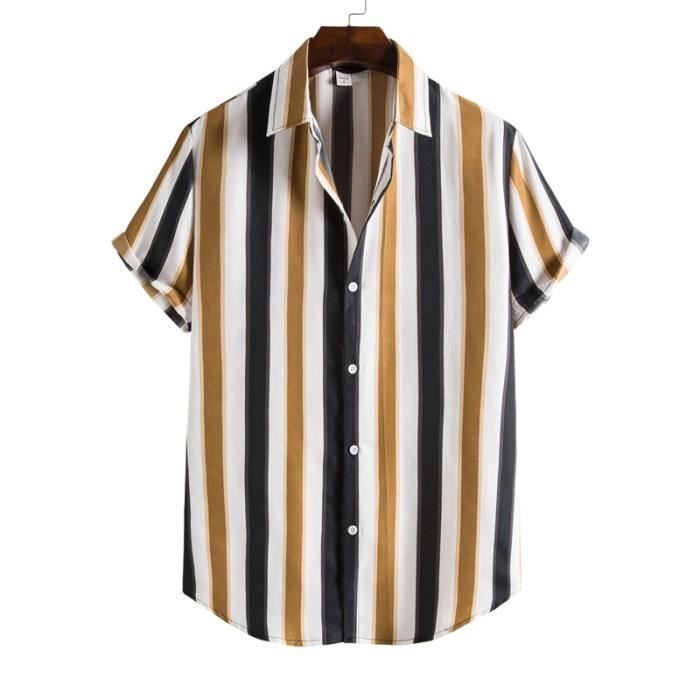 Chemise Hawaii Homme Rayure Col revers Regular Fit Manches Courtes Kaki Cdiscount Pret a Porter