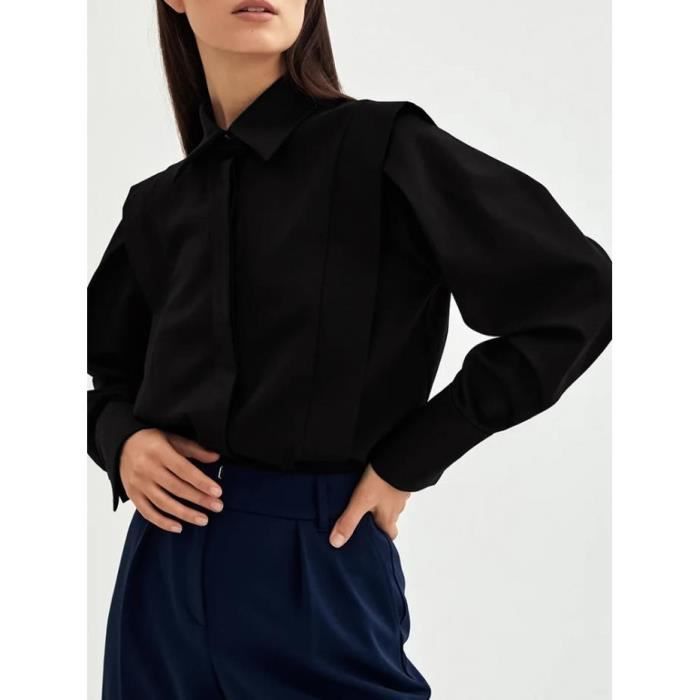 Chemises Femme Printemps Blanc Coton Elegant epaulettes Revers