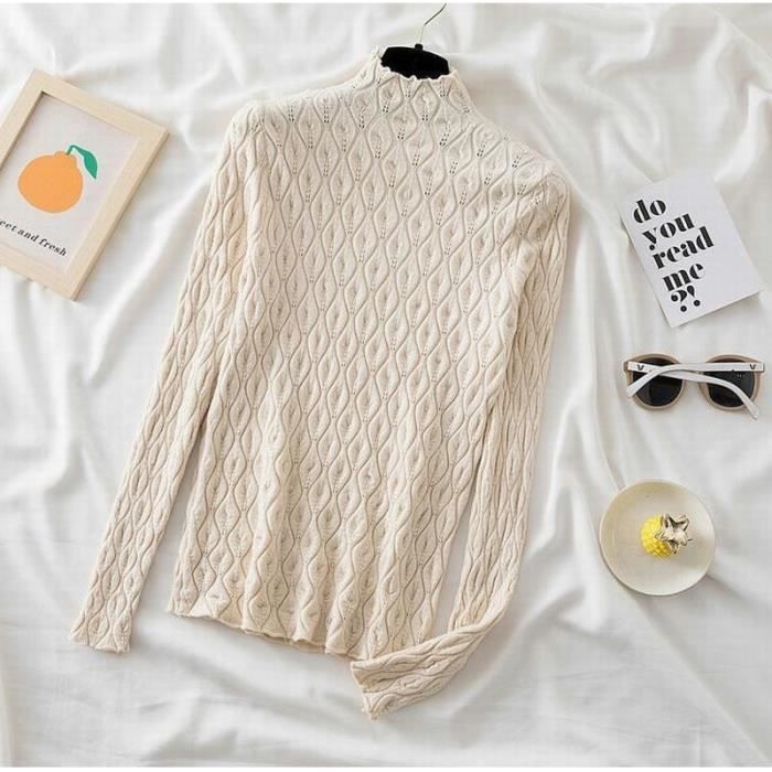 Femme Asymétrique Tricot Crochet Haut Creux Sortie Chemisier Pull 3/4