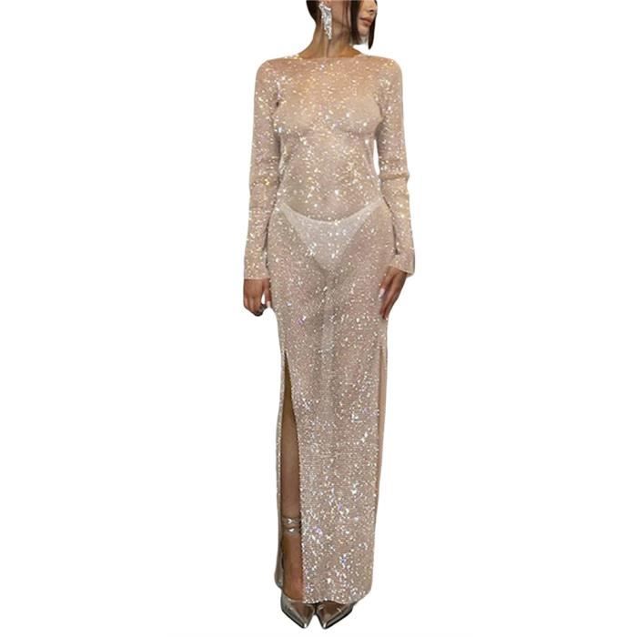 Minetom Robe Décolleté Sans Manches Femme Filet à Mailles Larges ...