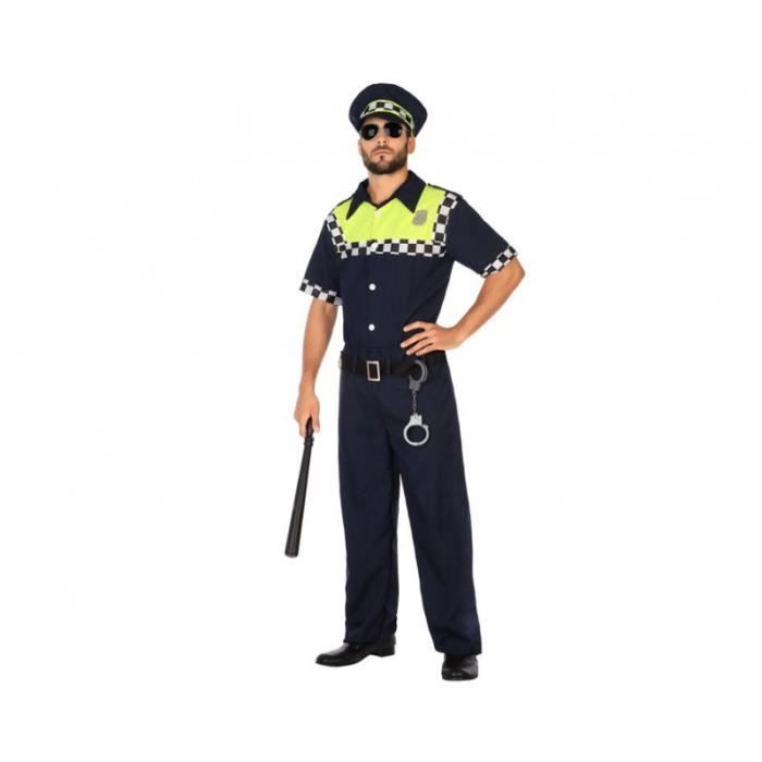 déguisement policier ac-déco - homme xl - veste, pantalon, casquette - polyester - bleu