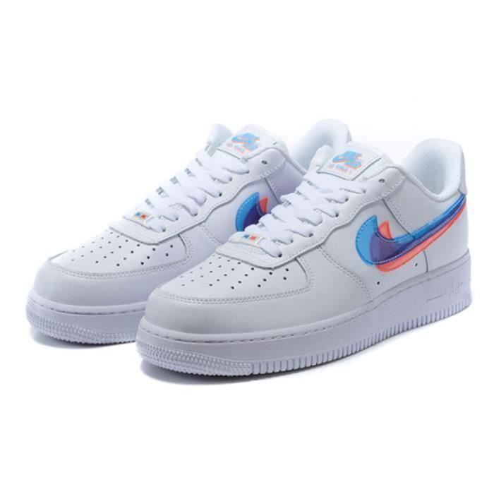 Baskets Air Force 1 07 Homme et Femme blanc bleu rouge Blanc bleu