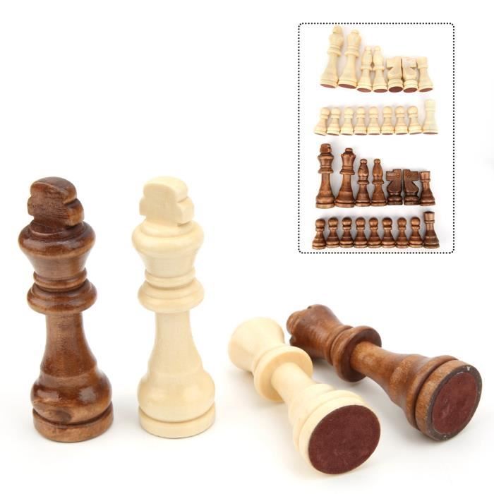 Pièces D'échecs En Bois Bicolores - 32 Pièces Standards Internationales - Avec Feutre Sous Chaque Pièce - Taille Roi 77 Mm - Cadeau Pour Joueurs