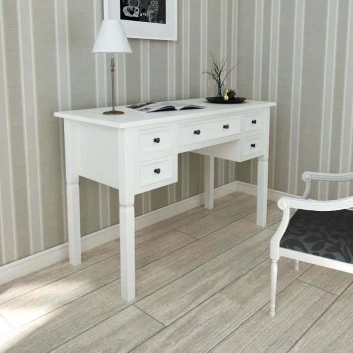 Meuble secrétaire blanc laqué & bois pour bureau