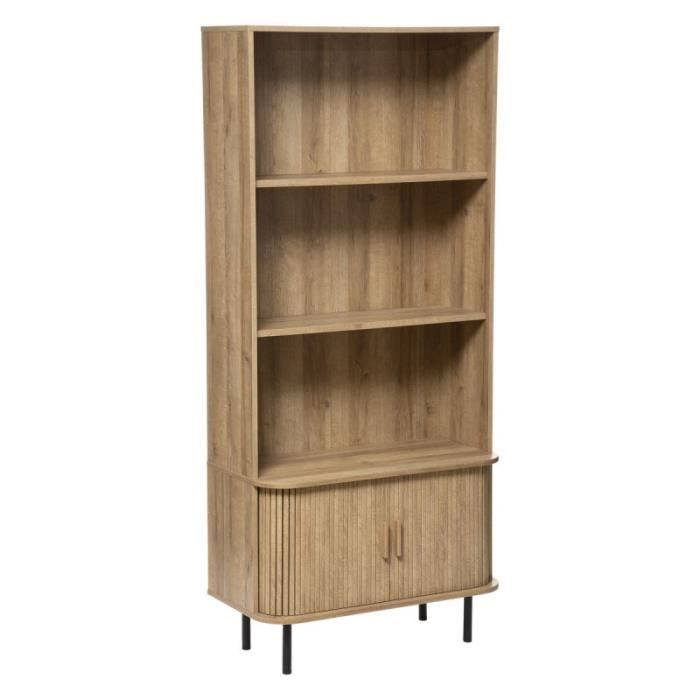 Bibliothèque PEGANE - Bois MDF naturel et acier noir - 80x39x179 6cm - 4 étagères Bibliothèque PEGANE - Bois MDF naturel et acier noir - 80x39x179 6cm - 4 étagères