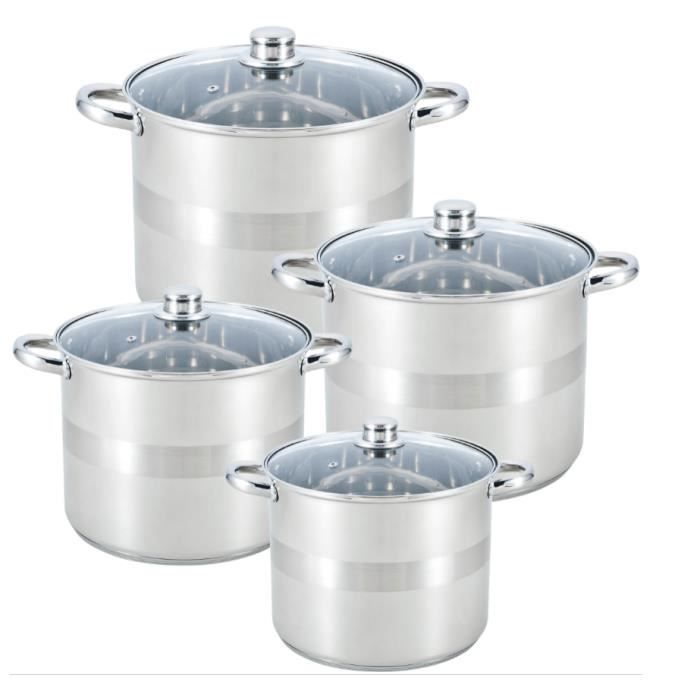 BATTERIE DE CUISINE INOX 8 PCS MARMITES XXL + COUVERCLES TOUS FEUX DONT