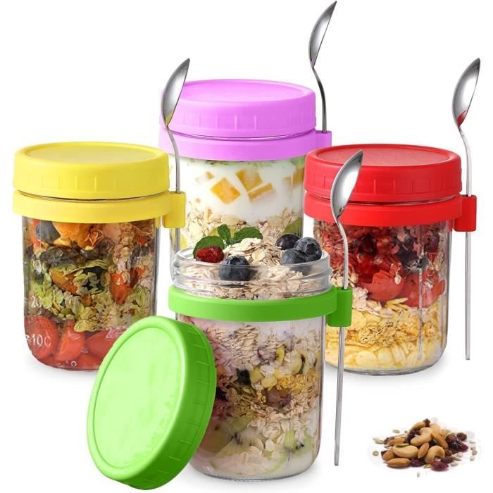 Lot de 6 boîtes à avoine de nuit avec couvercles hermétiques en bambou, 473, 6 g, bocaux à salade Mason en verre pour collations, sucre, épices, yaourt