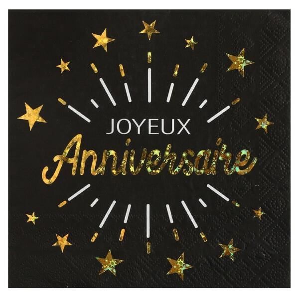 Serviette De Table Joyeux Anniversaire Noir Et Or Metallique X10 R 6649 Cdiscount Maison