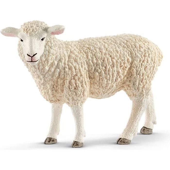 figurine mouton schleich farm world 13882 - laine duveteuse - enfant garçon et fille - beige et gris