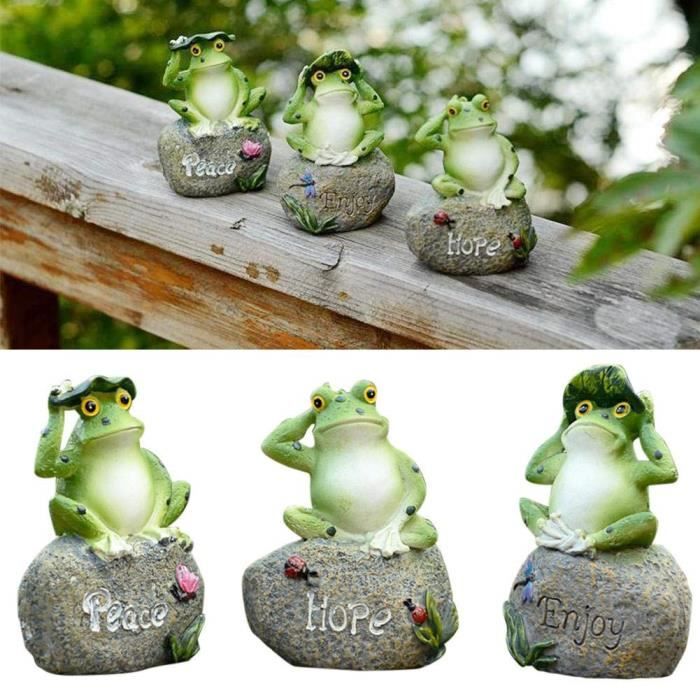 3 PCS Jardin Grenouille Statue Décoration,Grenouilles Assis Sur Sculptures En Pierre Intérieur En Plein Air Colle@Z9749