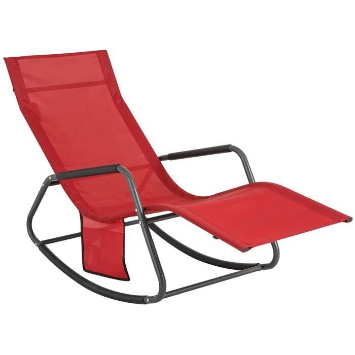 sobuy ogs47-r fauteuil à bascule transat de relaxation chaise longue bain de soleil, avec pochette latérale, 145x57x84cm, rouge