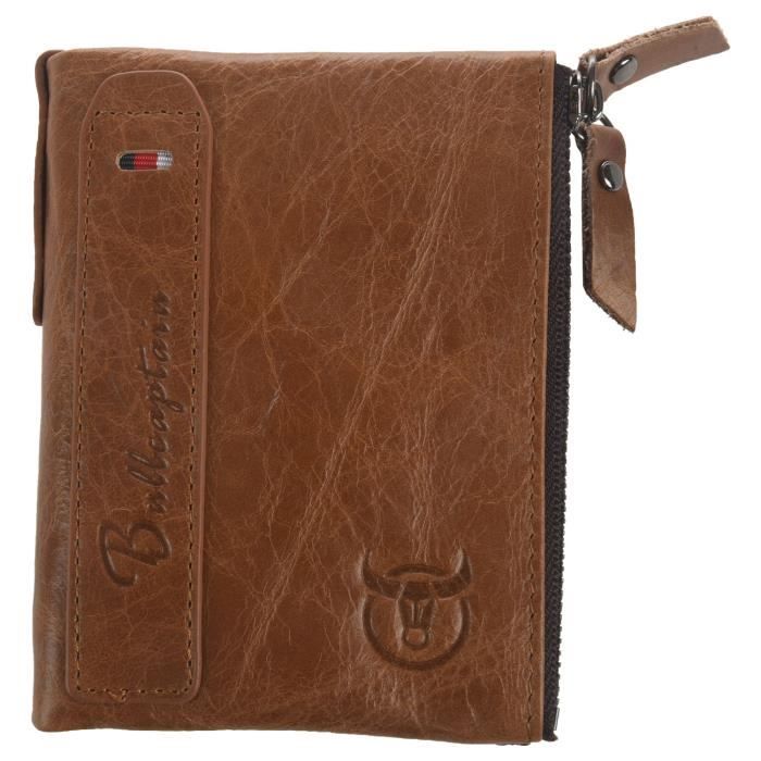 BULLCAPTAIN BIFOLD Vintage en cuir de marque hommes portefeuilles en cuir argent fermeture 