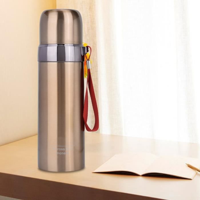 Gourde Isotherme THERMOS 500ml - Crème Jaune - Inox - Étanche - Garde Le Chaud Et Le Froid