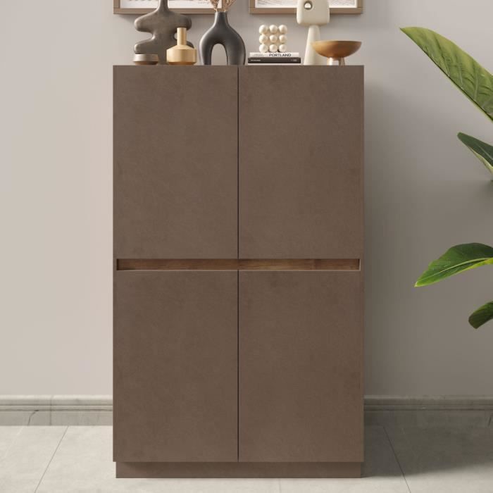 vaisselier 4 portes - tousmesmeubles - imola - bronze/chêne noisette - meuble de rangement haut de gamme