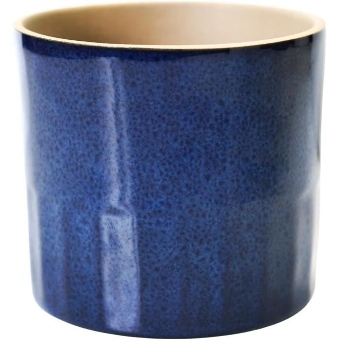 Pot De Fleurs Céramique Bleu Et Blanc Avec Soucoupe - 20x20x15 Cm, Pour Intérieur/extérieur, Orchidées